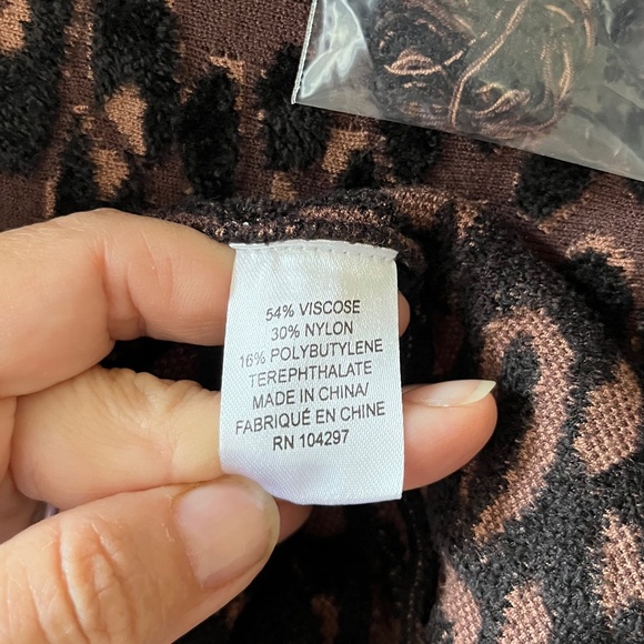 Milly Sz L Textured Cheetah Flare Midi Dress Stretch Brown Black Pullover - Picture 8 of 8